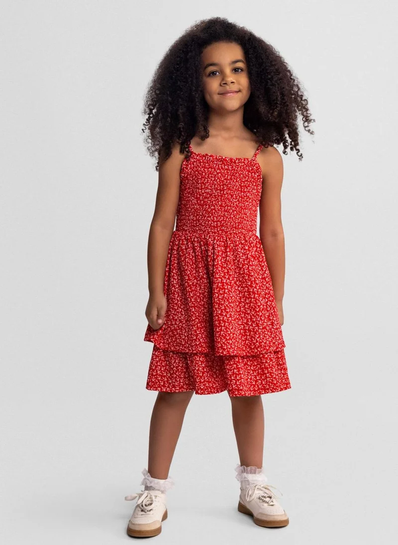 MINOTI Girls floral sleeveless red summer dress adjustable straps 3-15 years